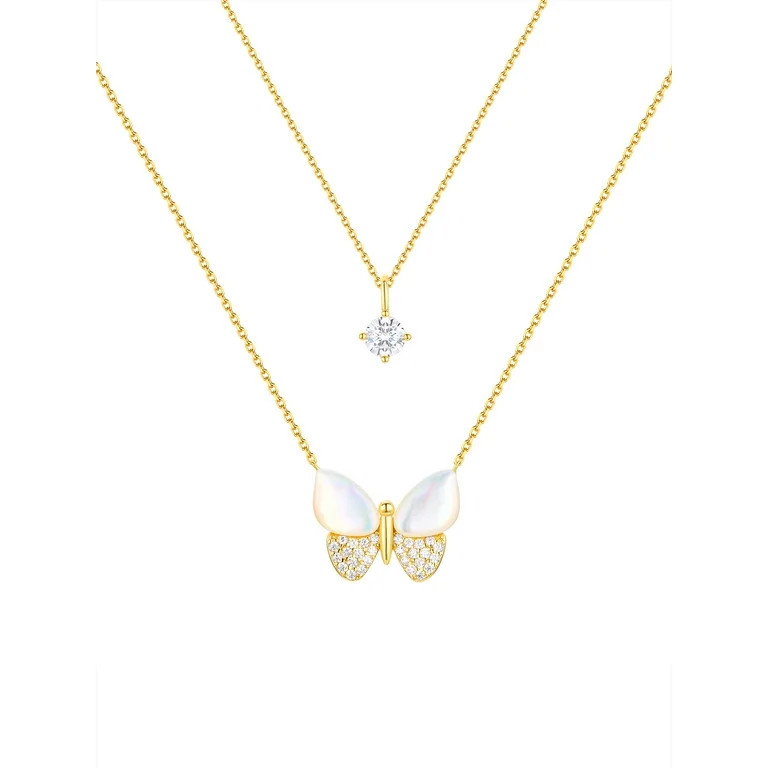 Believe by Brilliance Mother of Pearl & Cubic Zirconia Butterfly Necklaces in 14KT Gold Flash Pla... | Walmart (US)
