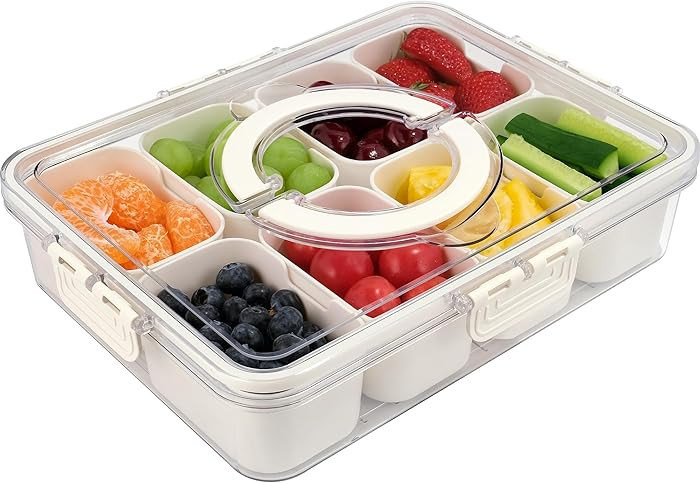 TAROSE Snackle Box Container, 8 Compartments Divided Serving Tray with Lid and Handle, Portable S... | Amazon (US)