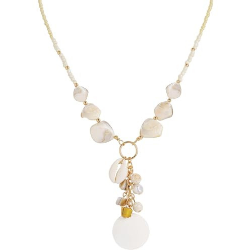 Coiris Long Beaded Shell Necklace for Women Layered Boho Mother of Pearl Strand Necklace Seashell Summer Beach Nacklace Jewelry for Women(N0133-Nature) | Amazon (US)