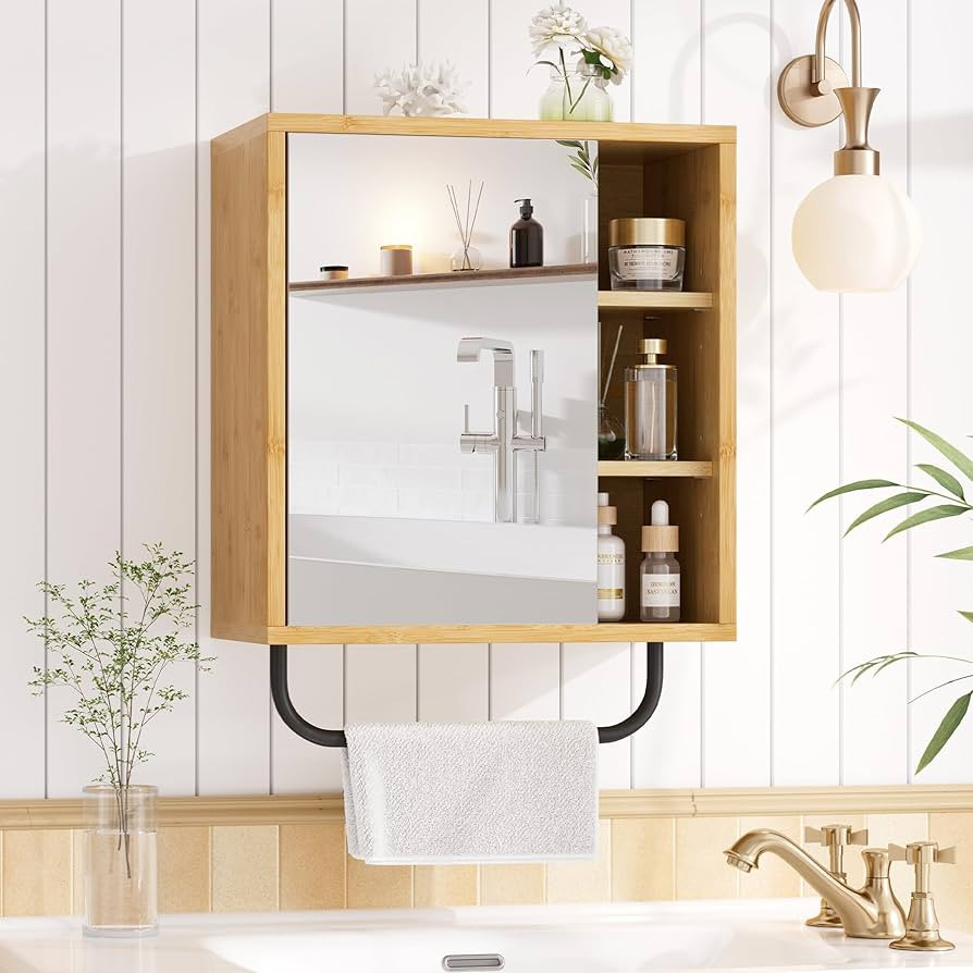 AmazerBath Bathroom Medicine Cabinet with Mirror, Bamboo Medicine Cabinet Wall Mounted, Over The ... | Amazon (US)