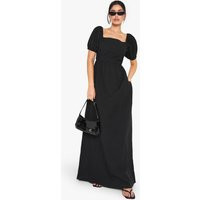 Womens Tall Linen Puff Sleeve Maxi Dress - Black - 4 | boohoo (US & Canada)