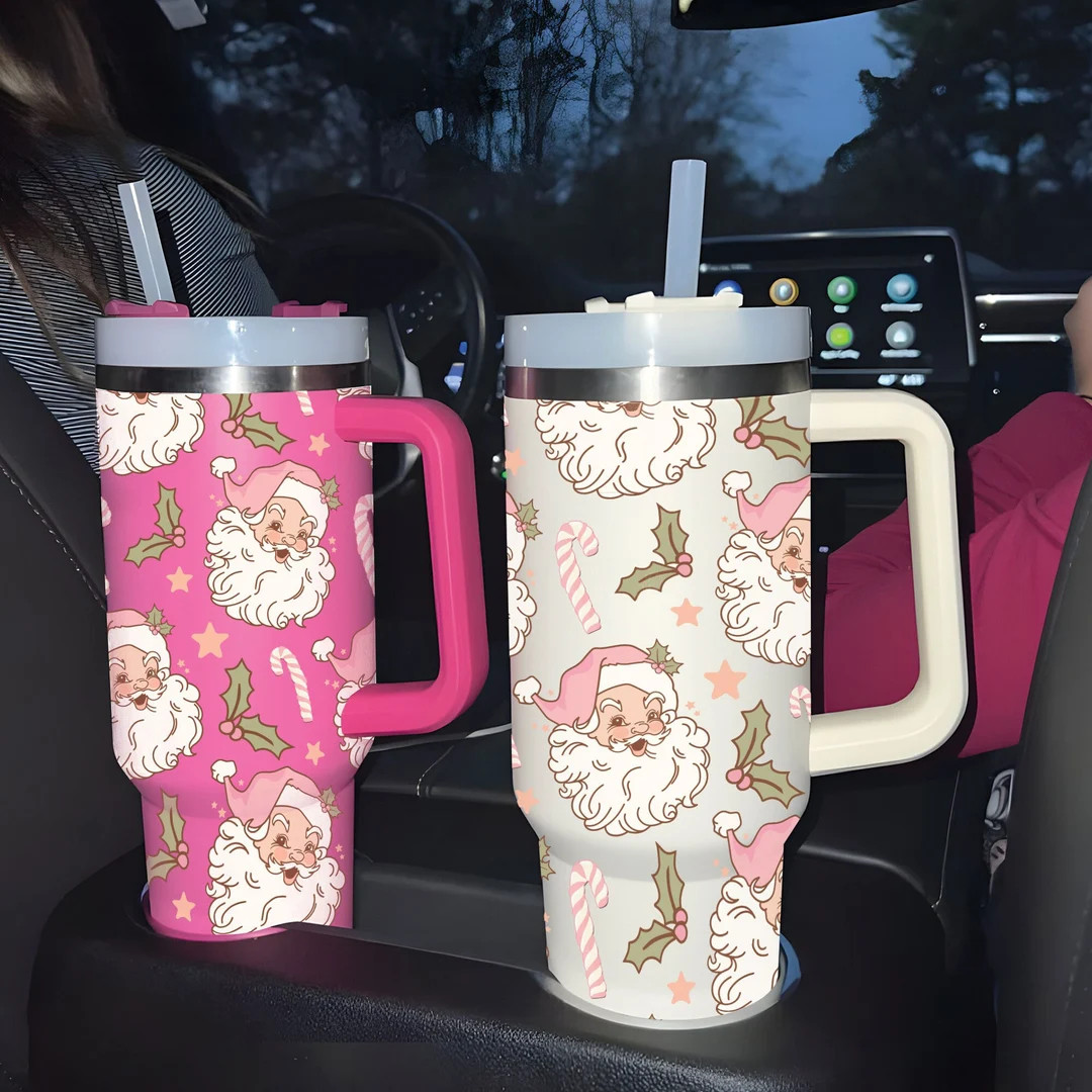 Christmas Pink Santa Claus 40oz Tumbler Retro Santa Christmas - Etsy | Etsy (US)