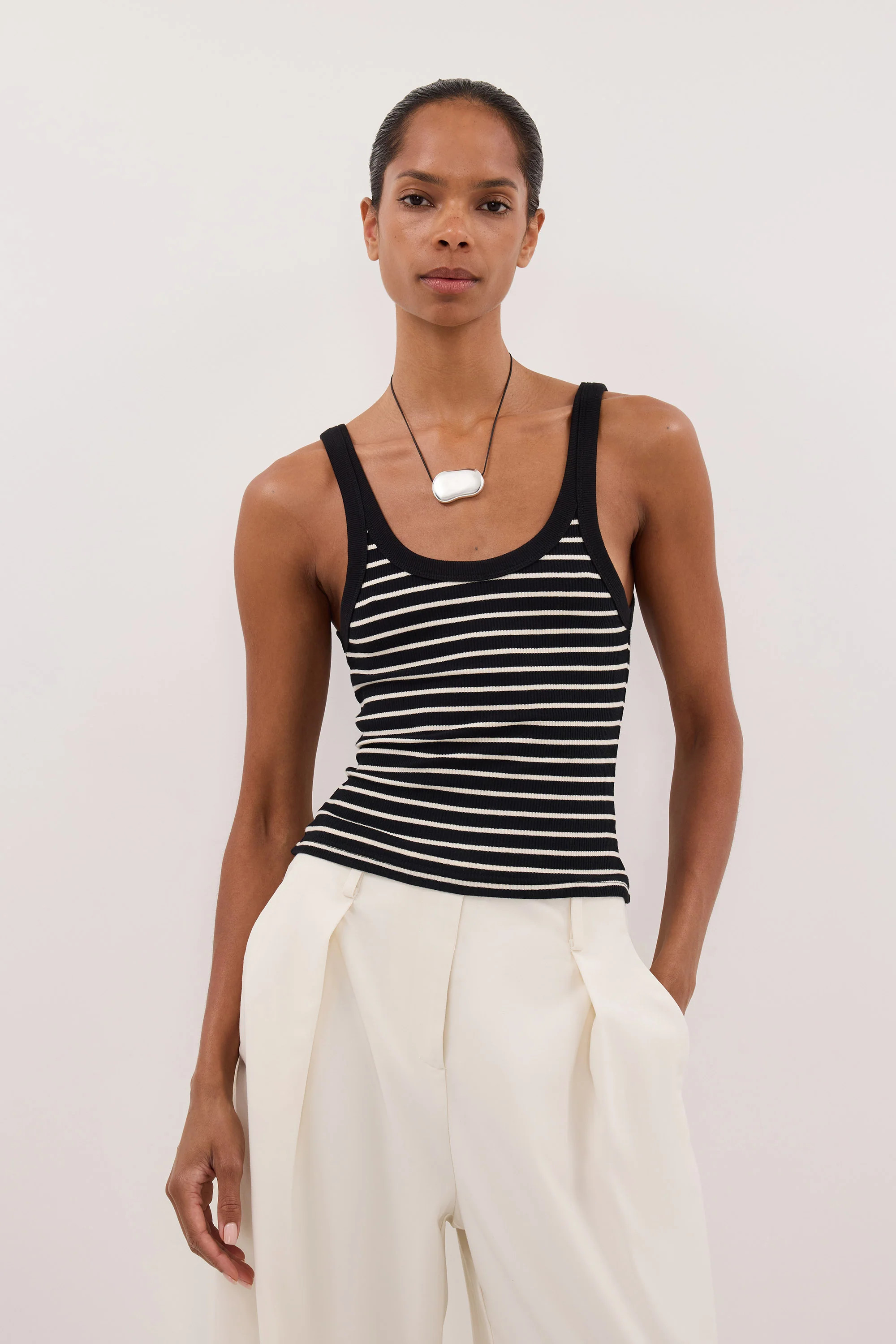 PENNY BLACK/CREAM STRIPE KNIT TANK | DISSH