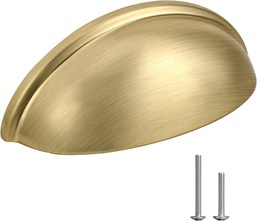 HOMOTEK 12 Pack Drawer Bin Cup Pulls Dresser Pulls for Cabinets Brushed Brass - 3 Inch Hole Cente... | Amazon (US)
