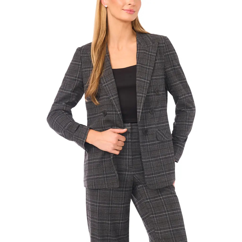 Halogen® Plaid Scrunch Sleeve Blazer in Aegean Blue at Nordstrom Rack, Size Large P | Nordstrom Rack
