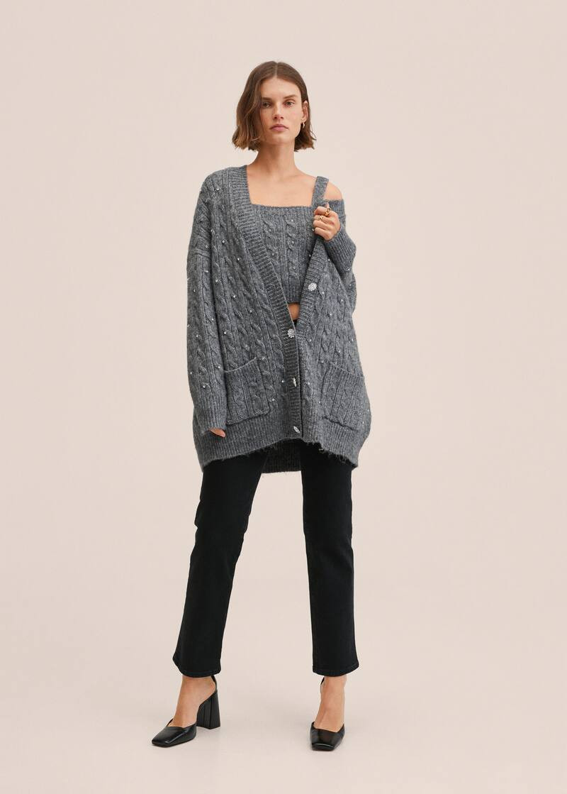 Strass oversized cardigan -  Women | Mango USA | MANGO (US)