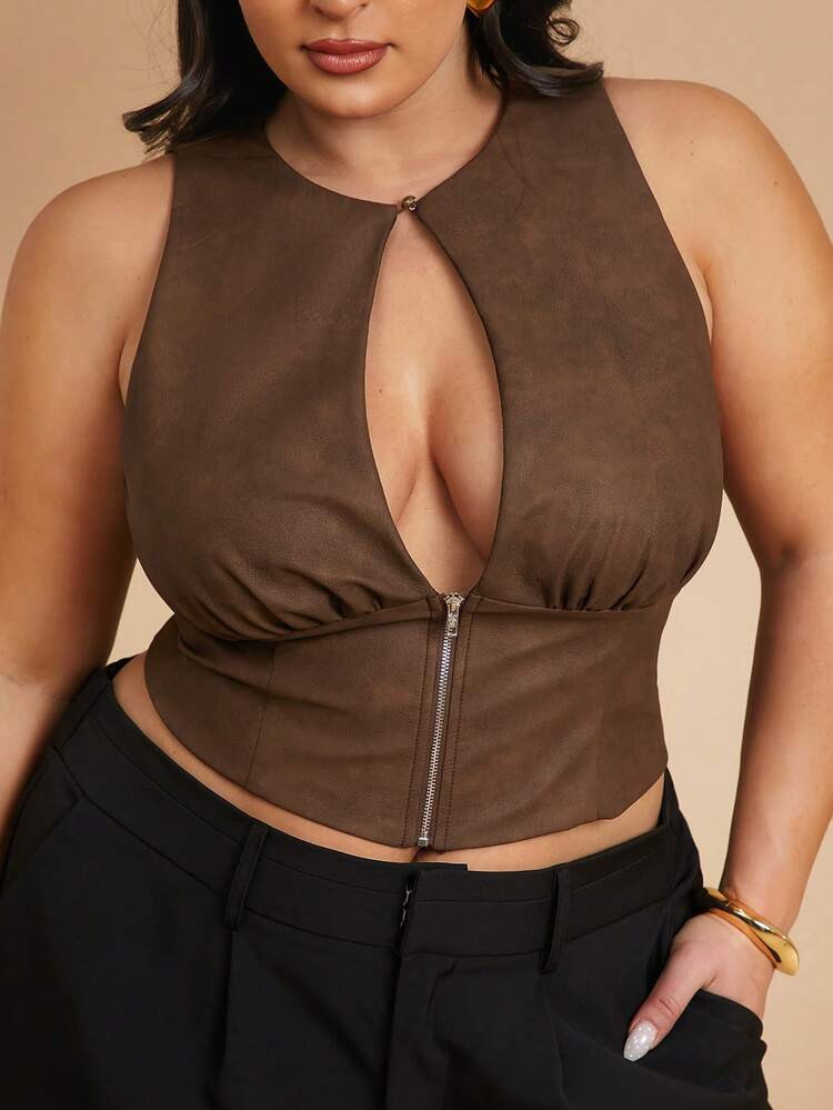 Brown suede top | SHEIN
