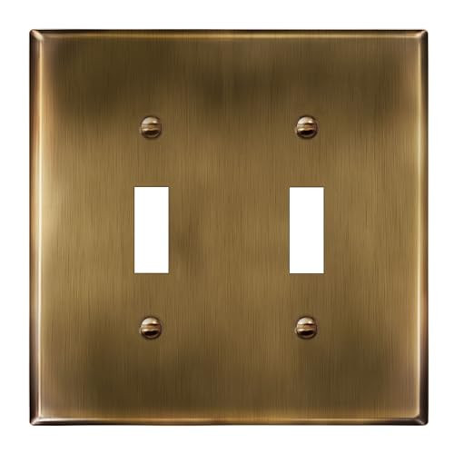 LIDER Toggle Light Switch Metal Wall Plate, Stainless Steel Switch Cover, Corrosion Resistant, Mid-Size 2-Gang 4.88" x 4.92", 201 Stainless Steel, LMWP-12M-AB, Antique Brass | Amazon (US)