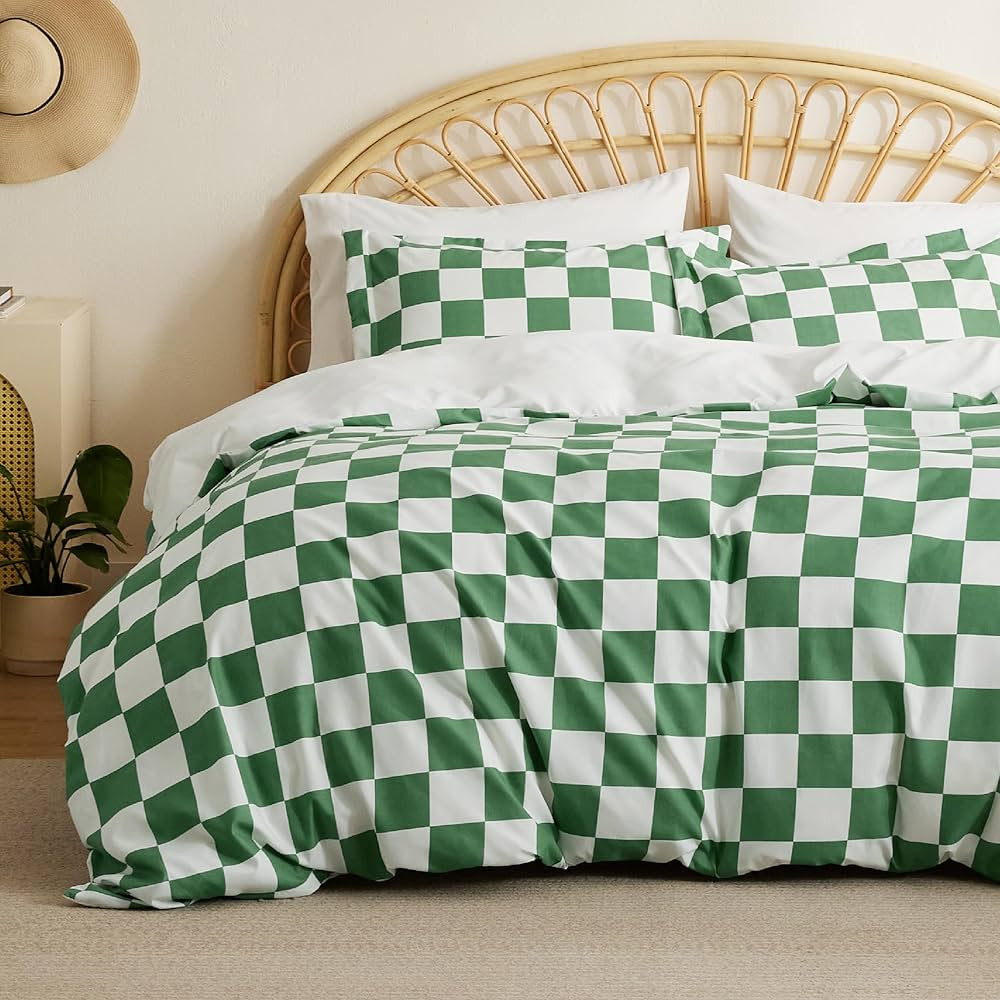 Bedsure Checkered Duvet Cover Twin Size - Shale Green Plaid Duvet Cover Set for Kids with Zipper ... | Amazon (US)