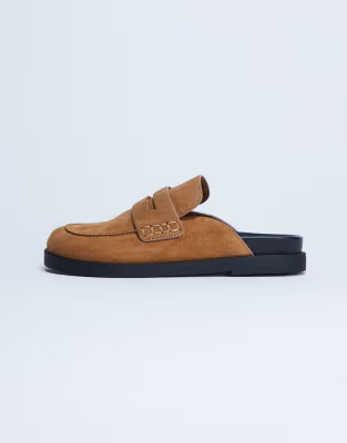 Topshop Addie real suede mule loafer in tan | ASOS (Global)