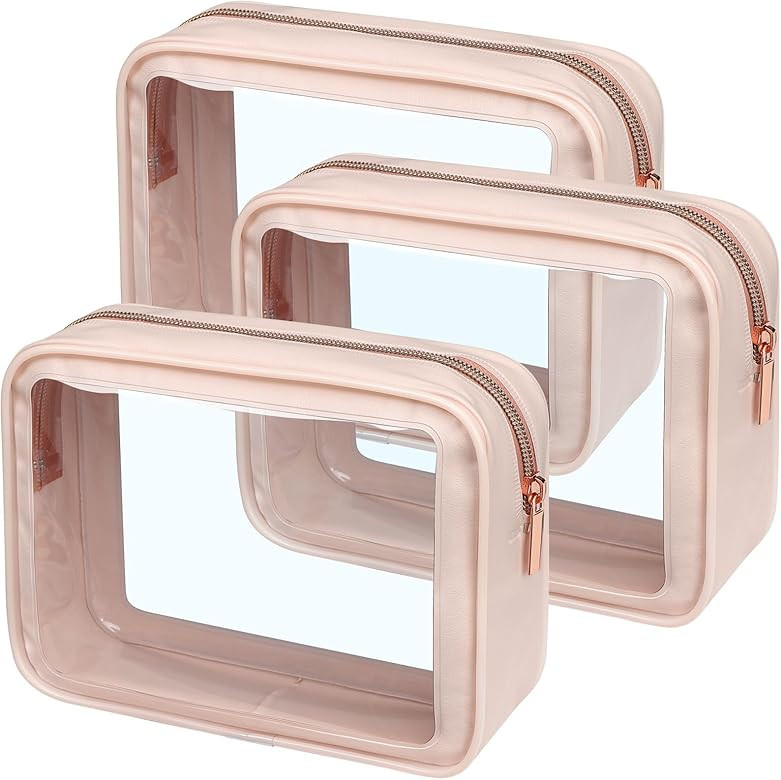 PACKISM TSA Approved Toiletry Bag - 3 Pack Upgrade Color-Edged Clear Makeup Bags, Clear Toiletry Bags For Traveling Fits Various Storage Needs, Pink | Amazon (US)