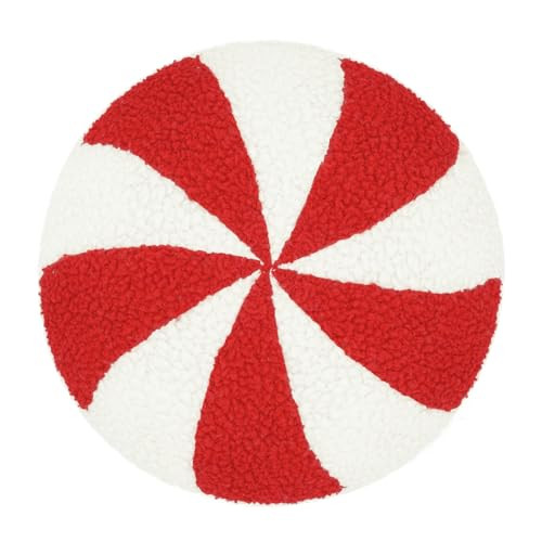Topaweson Christmas Candy Cane Peppermint Pillow Lollipop Pattern Shaped Pillow Decorative Plush Cute Throw Pillows for Couch Cushion Sofa, Round Pillow | Amazon (US)