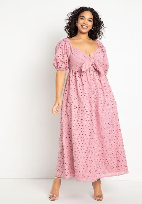 Eyelet Tie Front Maxi Dress | Eloquii