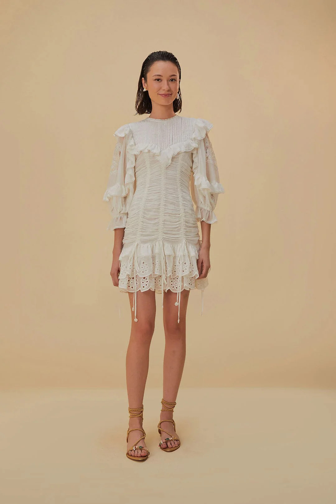 White Lace Organic Cotton Mini Dress | FarmRio (US)