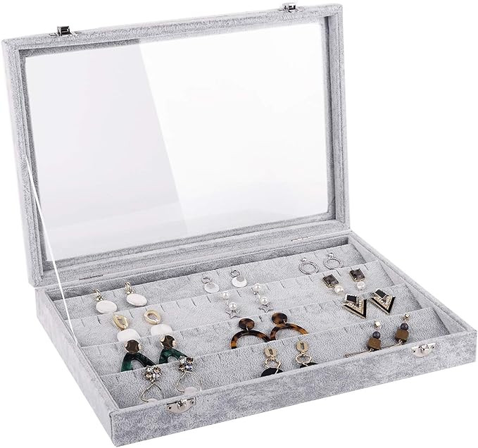 Emibele Jewelry Tray, Clear Lid 40 Slots Earrings Organizer Jewelry Storage Box Display Case, Sof... | Amazon (US)