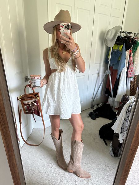 @princesspolly @tecovas Princess Polly KHALIA MINI DRESS WHITE. Tecovas suede cowboy boots. Hat is from creative communal goods. Clear bag is Hampton road designs. Jewelry. Accessories. Necklaces.  #jewelry #jewelrytips #jewelrymaking #jewelryhaul #jewelrytour #necklaces #bracelet #rings #myjewelry #myjewellery #outfit #ootd #goldjewelry #goldjewelryaesthetic #bracelettour #goldjewelryfavorites #goldjewelrytour #necklacestack #necklacestyle #necklacestackinginspo #necklacetour #lifetimeguarantee #affordablejewelry #goldnecklaces #layeredneklaces country concert outfit, western outfit, cowboy boots, concert ideas 

#LTKshoecrush #LTKfindsunder100 #LTKFestival