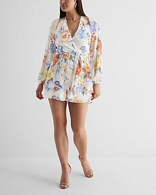 Floral Tie Waist Ruffle Romper | Express