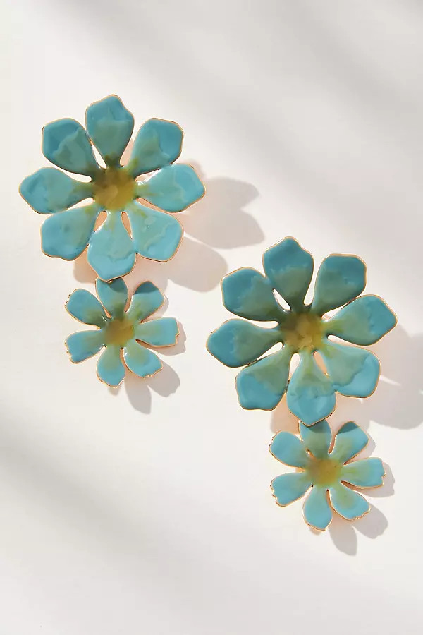 Painted Double-Flower Earrings By By Anthropologie in Blue | Anthropologie (US)