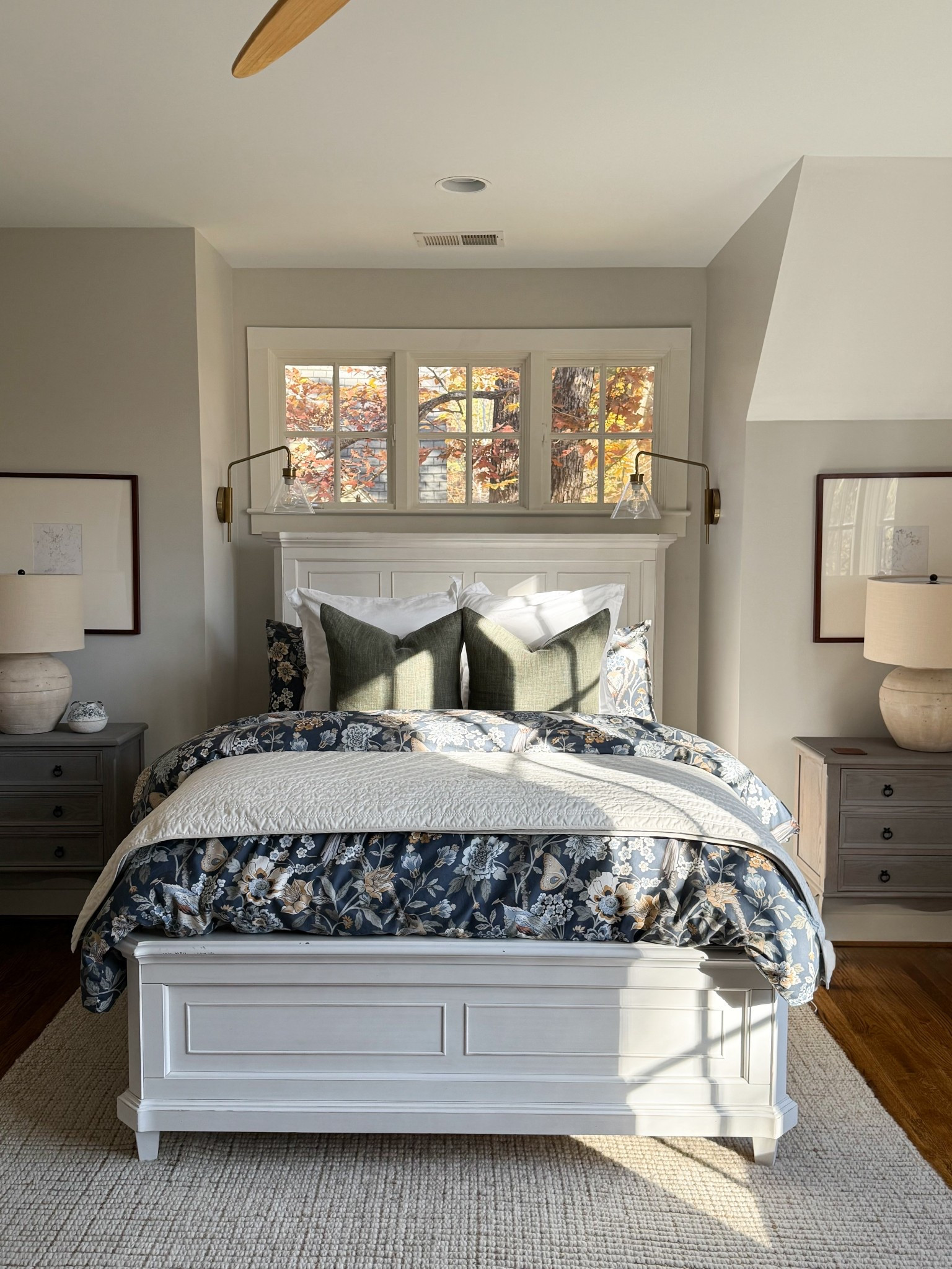 Primary bedroom, blue bedding, floral bedding, layered bedding, affordable nightstands, ceramic lamps, cottage style bedroomms

#LTKFindsUnder100 #LTKHome