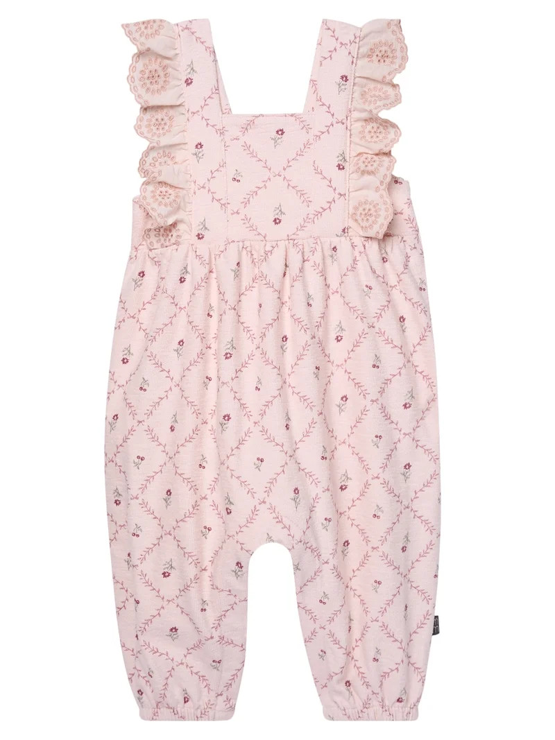 Modern Moments by Gerber baby Girl Long Leg Romper with Ruffle Detail, Sizes 0/3 Months - 24 Mont... | Walmart (US)