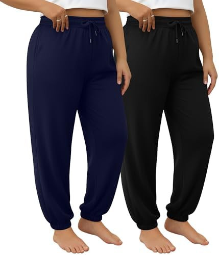 2 Pack Women's Plus Size Joggers, Drawstring Loose Baggy Sweatpants Cozy Athletic Casual Yoga Pan... | Amazon (US)
