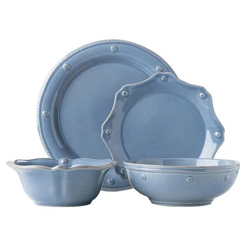 Juliska Berry & Thread Chambray Blue Ceramic 4 Piece Place Setting | Kathy Kuo Home