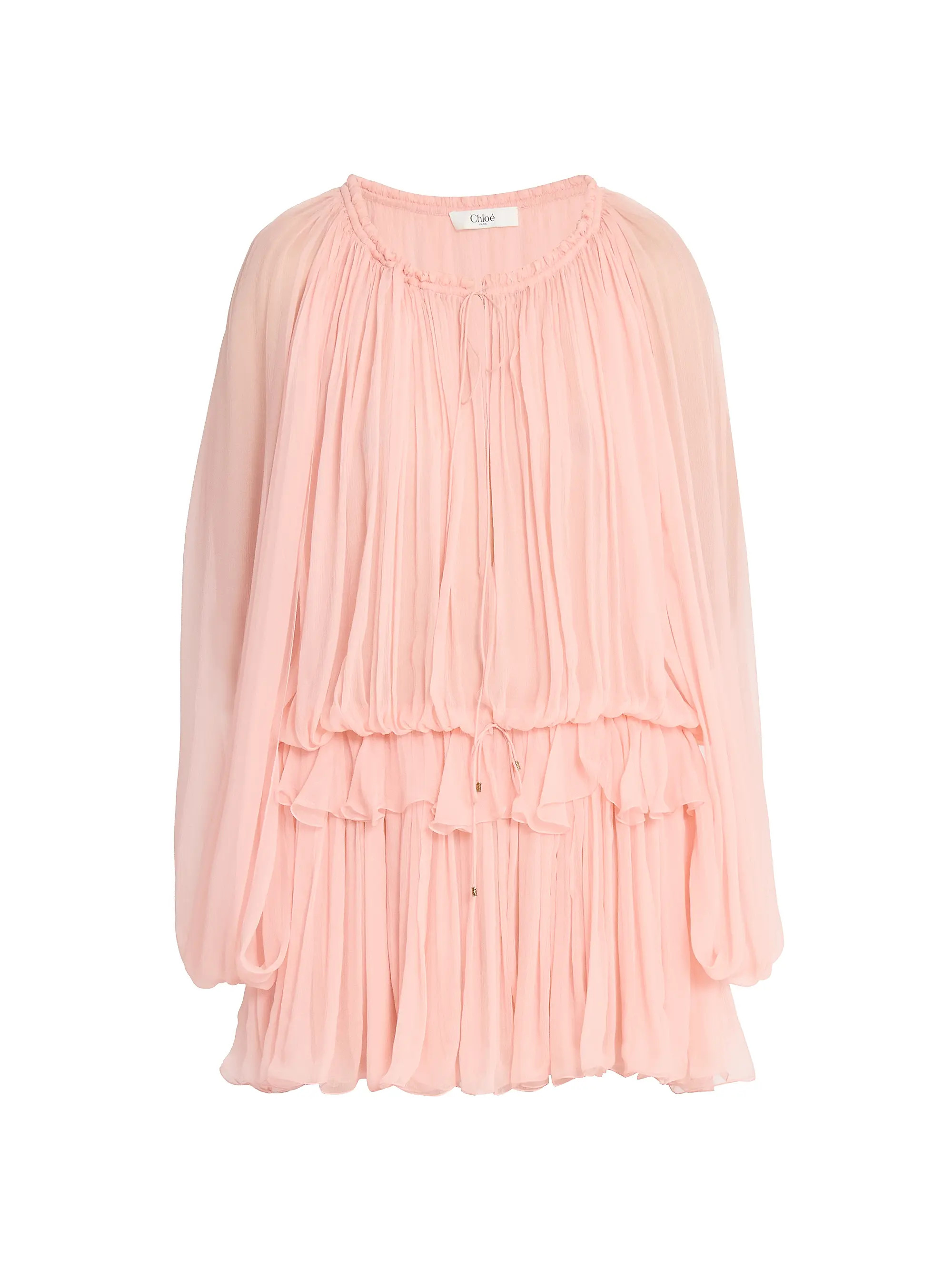 Shirred Silk Ruffle Minidress | Saks Fifth Avenue