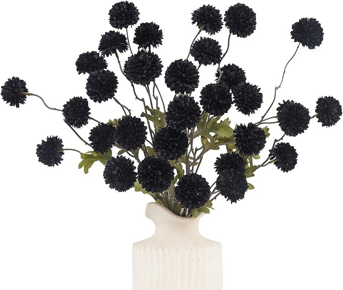 DuHouse 6pcs Black Flowers Faux Silk Pompon Mum,Silk Small Mini Chrysanthemum Ball with Stems for... | Amazon (US)