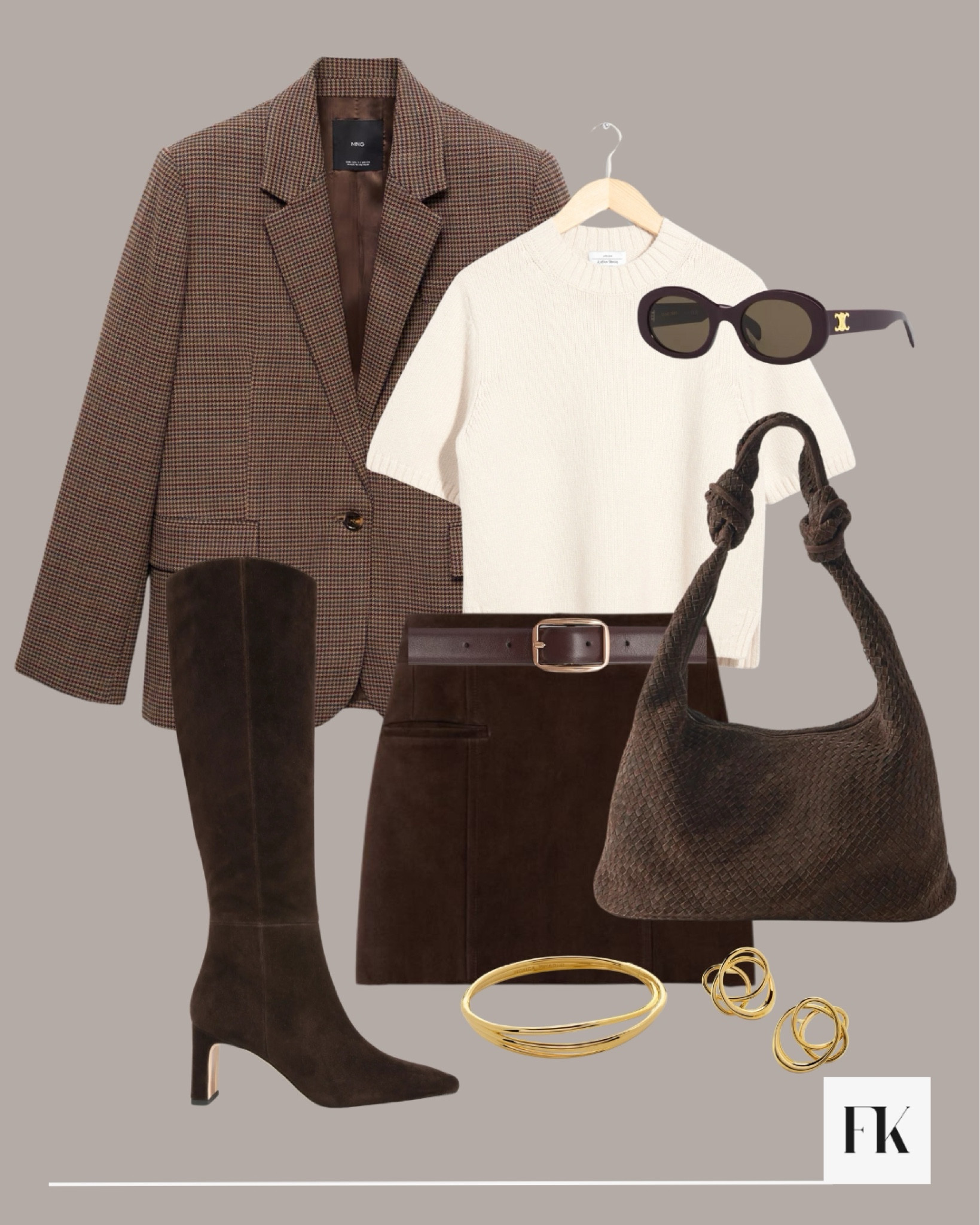 Chocolate suede look, perfect for a dressy elevated autumn outfit 🤎 suede knee high boots, bag and skirt, styled with this houndstooth blazer from Mango

#LTKautumn #LTKworkwear #FashionMonth