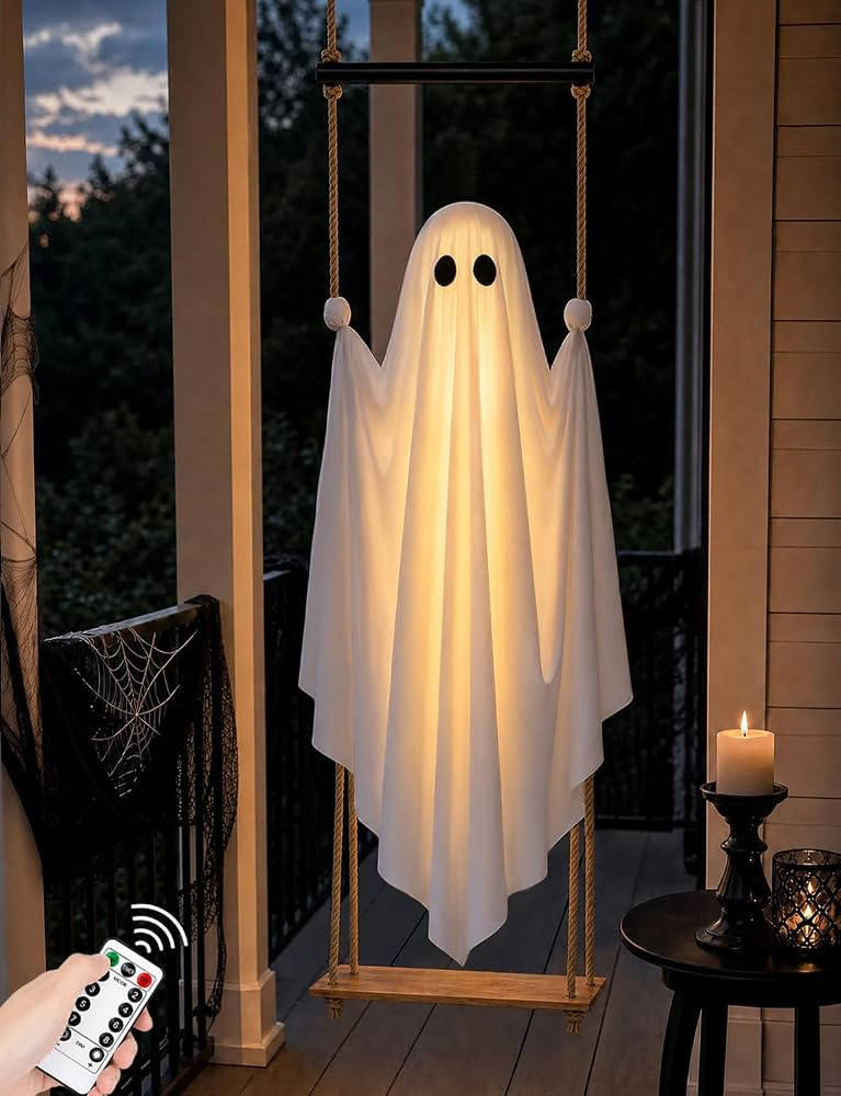 Halloween Decorations Outdoor 4.6FT Pre-Assembled Hanging Swing Ghost with Remote Lights Spooky H... | Amazon (US)