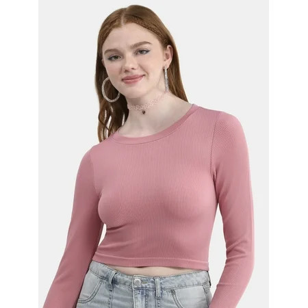 No Boundaries Seamless Ribbed Tee with Long Sleeves, Women's XXS-XXL | Walmart (US)