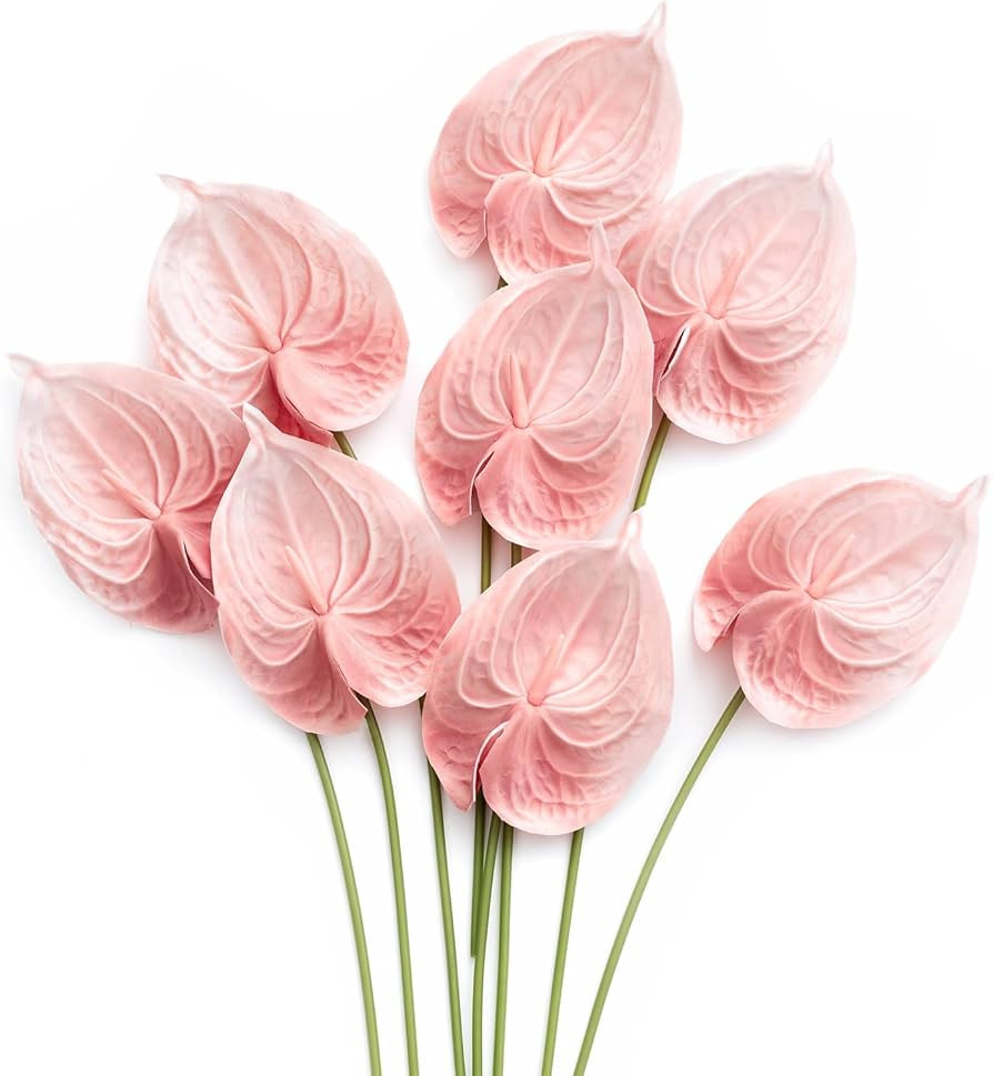 Ling's moment Artificial Anthurium Plants, 8pcs Shabby Blush Silk Filler Flower, Pink Faux Greene... | Amazon (US)