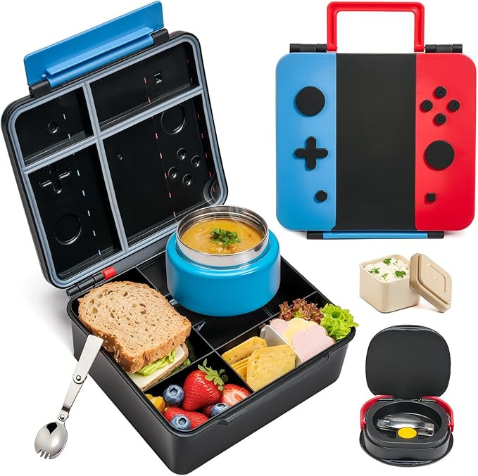 Game Bento Box for Kids, Lunch Box with Thermo(9oz Food Jar), Folding Spoon, Removable Divider & ... | Amazon (US)