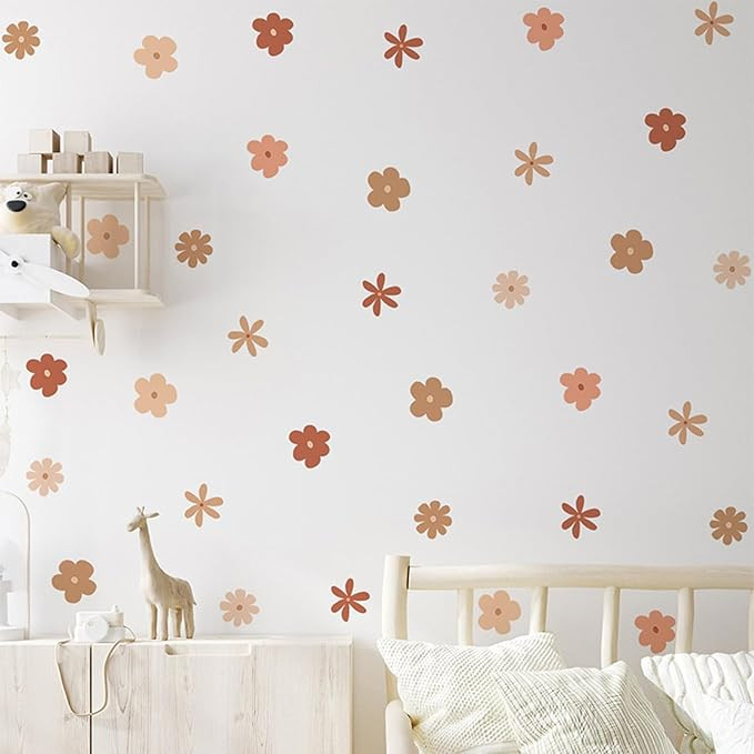 Boho Wall Stickers, Flowers Wall Decals, Bohemian Floral Wall Decor, Daisy Wall Decal for Kids Ro... | Amazon (US)