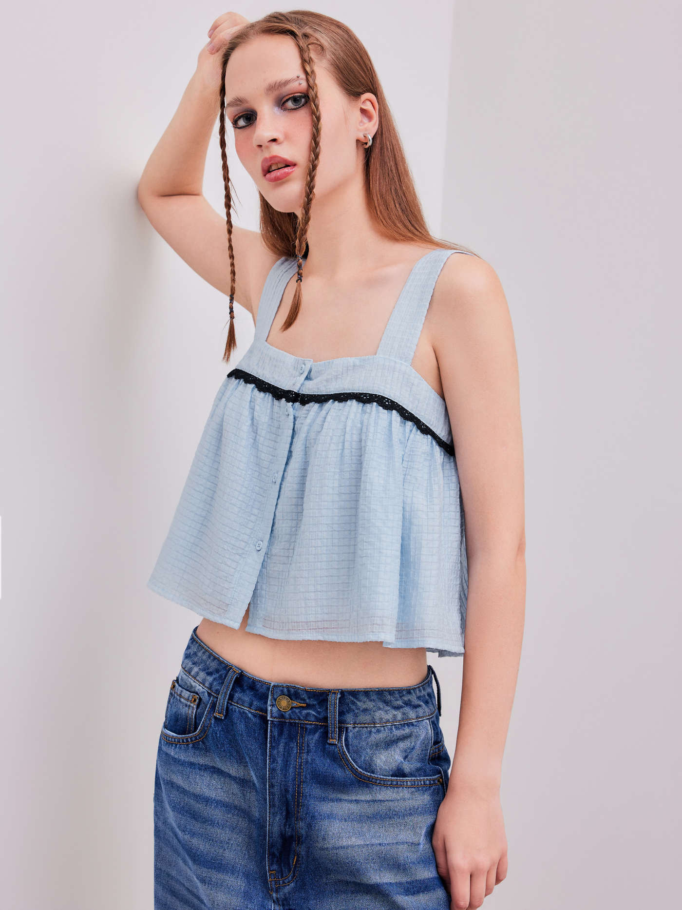 Woven Woven Square Neck Solid Contrasting Binding Tank Top  For School | Cider