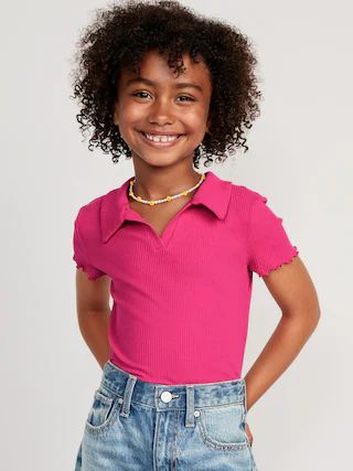 Rib-Knit Collared Lettuce-Edge Shirt for Girls | Old Navy (US)
