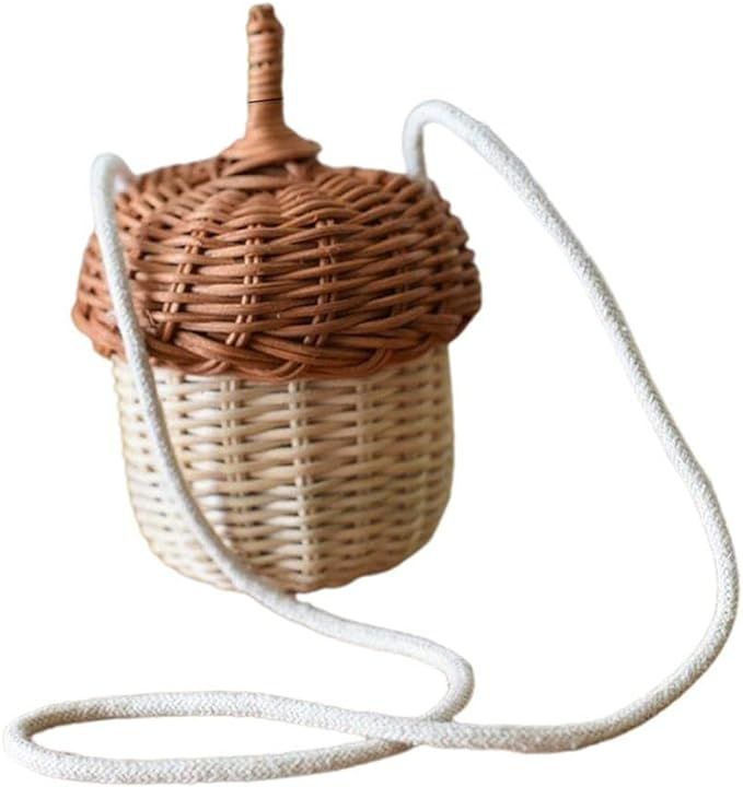 Acorn Shaped Basket Storage Basket Rattan Wooden Woven Shoulder Bag Tropical Beach Style Bucket P... | Amazon (US)