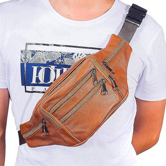 Fanny Pack Outdoor travel leather Fanny pack,Cowhide Leather Large Size 7 Pockets waist bag.Suita... | Amazon (US)