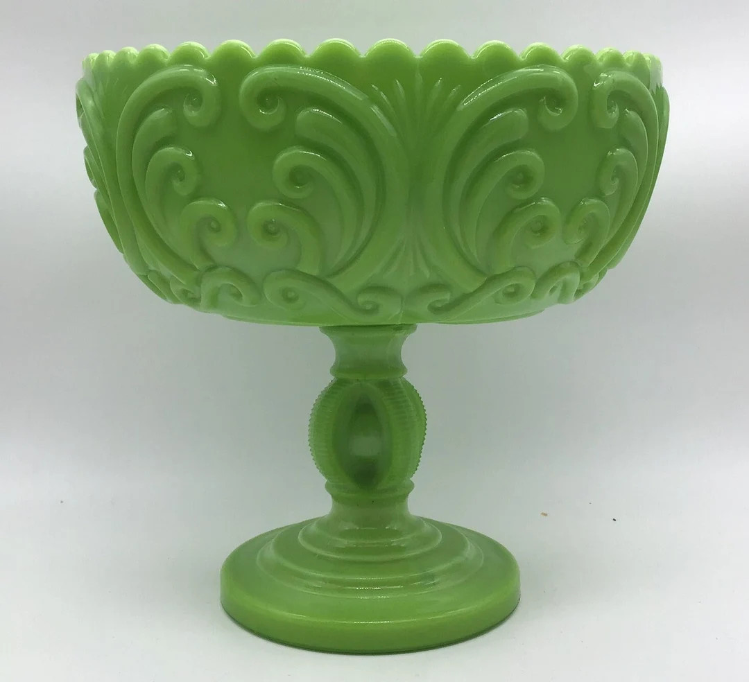 Vintage Imperial Chartreuse/lime Green Milk Glass Atterbury Scroll 8 Pedestal Compote Bowl - Etsy | Etsy (US)