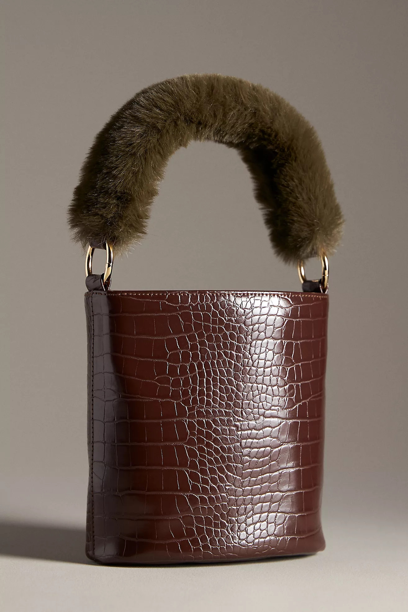 Faux-Fur Handle Croc Bucket Bag | Anthropologie (US)
