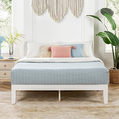 Mellow Naturalista Classic 12 Inch Solid Wood Platform Bed with Wooden Slats, Full, White | Amazon (US)