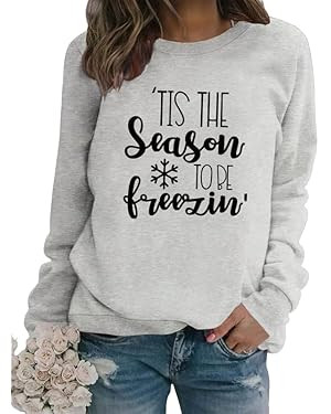 GIKHOUE Women's Sweatshirt Tis The Season To Be Freezing Long Sleeve Crew Neck Graphic Pullover F... | Amazon (US)