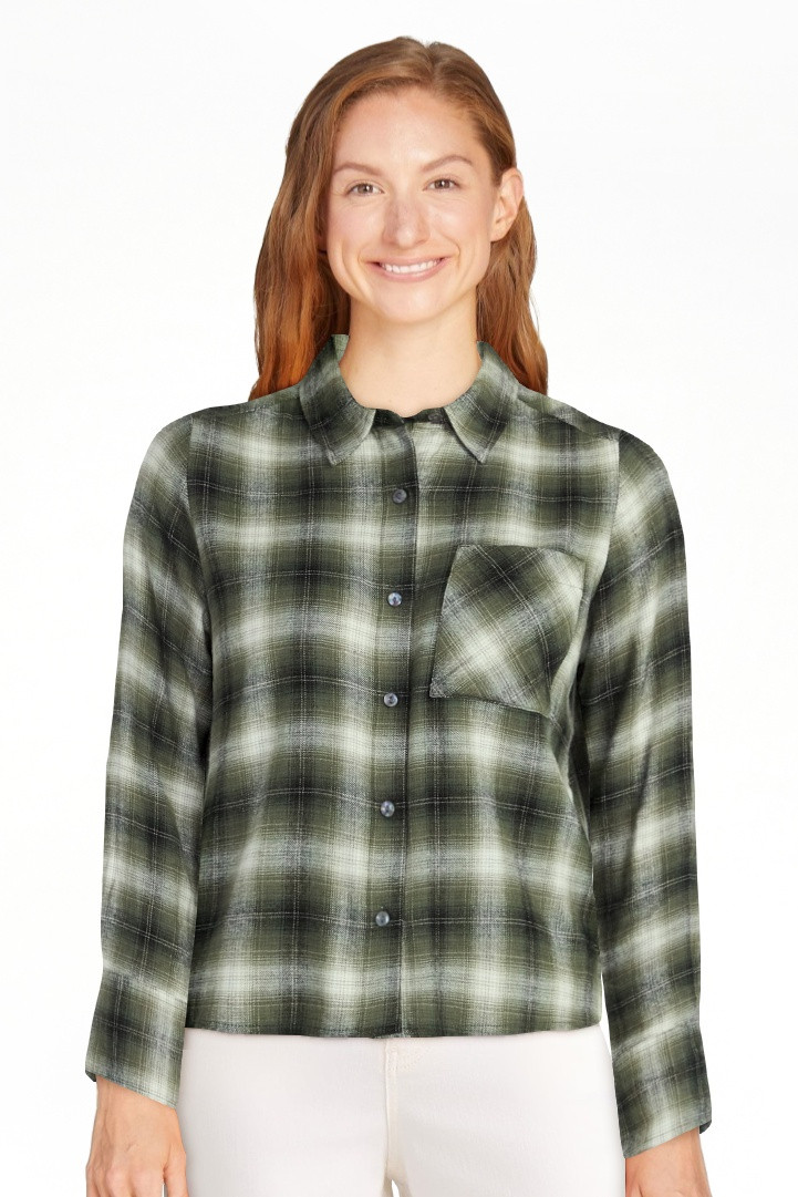 Time and Tru Women's Cropped Flannel Shirt with Long Sleeves, Sizes XS-XXXL | Walmart (US)