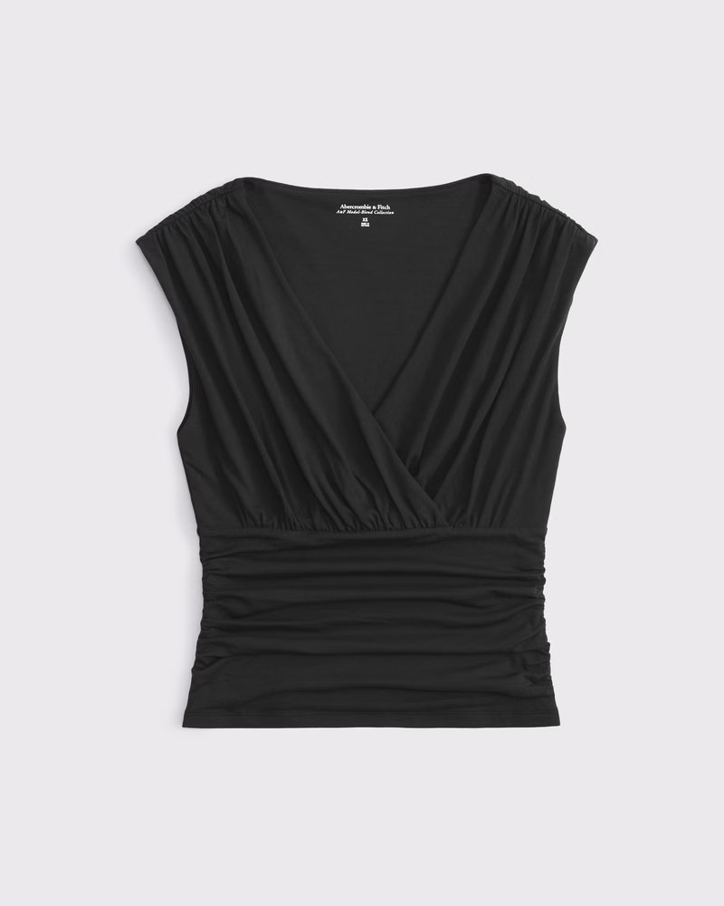 Abercrombie & Fitch Women's Ruched V-Neck Top in Black - Size XXS | Abercrombie & Fitch (US)