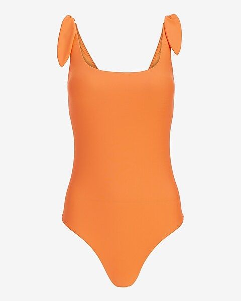 Square Neck Shoulder Tie One Piece Swimsuit | Express