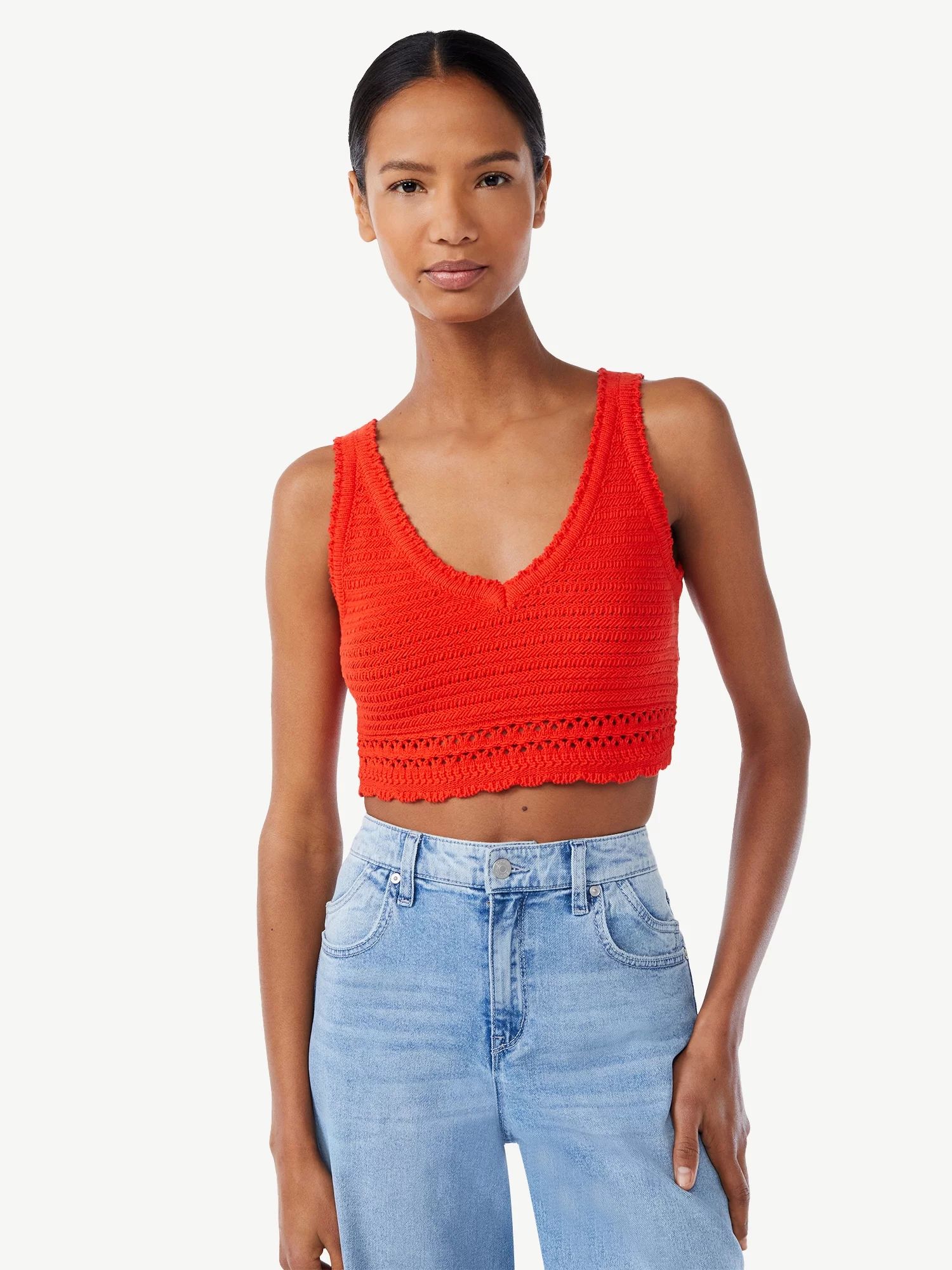 Scoop Women's Crochet Sleeveless Crop Top | Walmart (US)