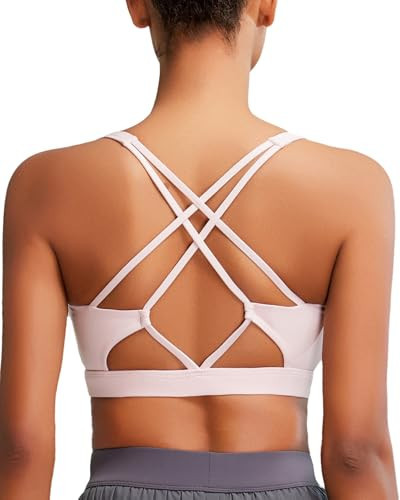 SONGSKY Sports Bra for Women, Strappy Running Blue Sports Bras High Support with Removable Cups(2969 Light Pink XXL) | Amazon (US)
