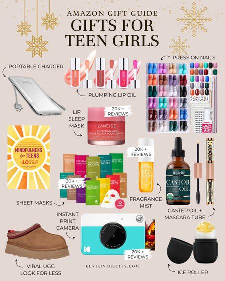 Find something for every teen girl on your list with this amazon gift guide for teen girls. Ideas include a portable charger, plumping lip oil, press on nails, a mindfulness book, lip mask, sheet masks, fragrance mist, caster oil with a refillable  mascara tube, Ugg-inspired slippers, instant print camera, and an ice roller.

Gifts for teens, gifts for girls, stocking stuffers, gift ideas, girls gift guide, gifts for her

#LTKGiftGuide #LTKHoliday #LTKfindsunder50