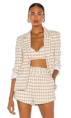 Camila Coelho Madia Blazer in Tan Check from Revolve.com | Revolve Clothing (Global)