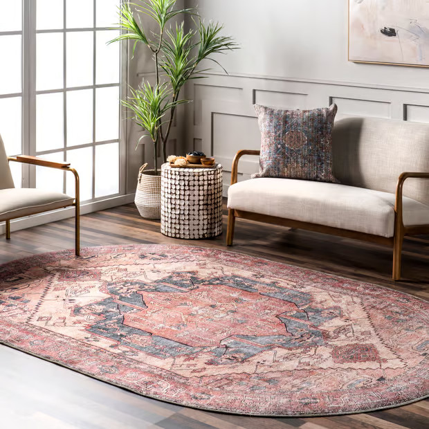 Peach Timeworn Medallion Printed Area Rug | Rugs USA